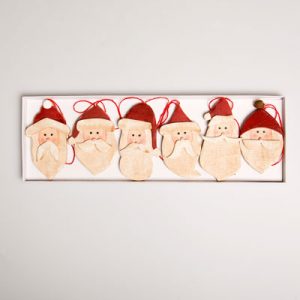 Box of 6 Wooden Hanging Father Christmas Decorations